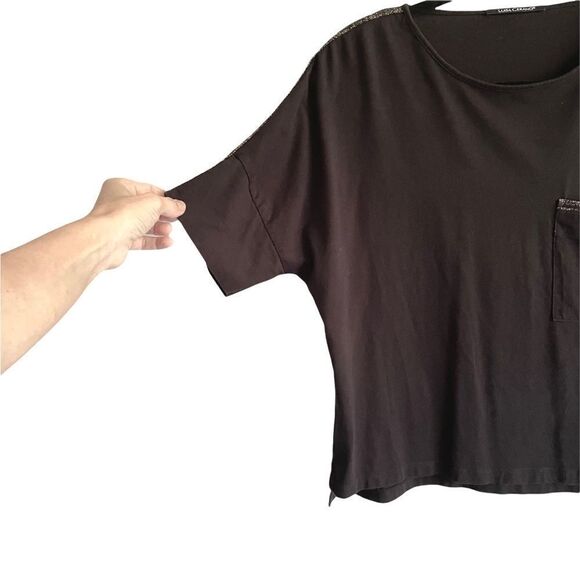 LUISA CERANO Cotton Modal Short Sleeve T-Shirt Top Black With Gold 8 - Picture 3 of 4